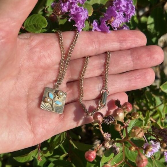 EMMONS Blue Enamel Pearl Flower Gold Choker NECKLACE - Picture 6 of 11